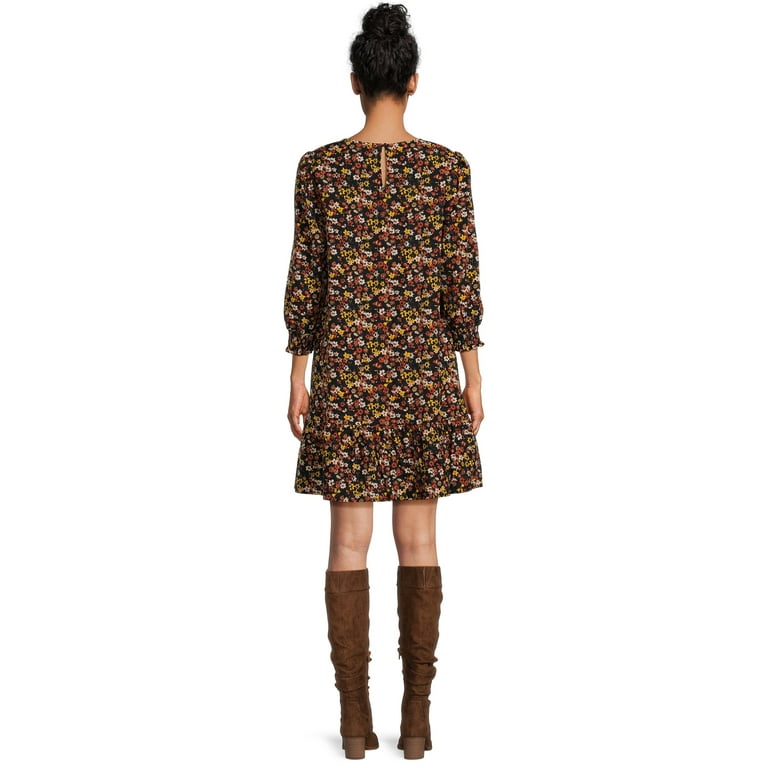3/4 Sleeve Print Mini Round Neck Bandage Floral Dresses 3/4 Sleeve Print Mini Round Neck Bandage Floral Dresses