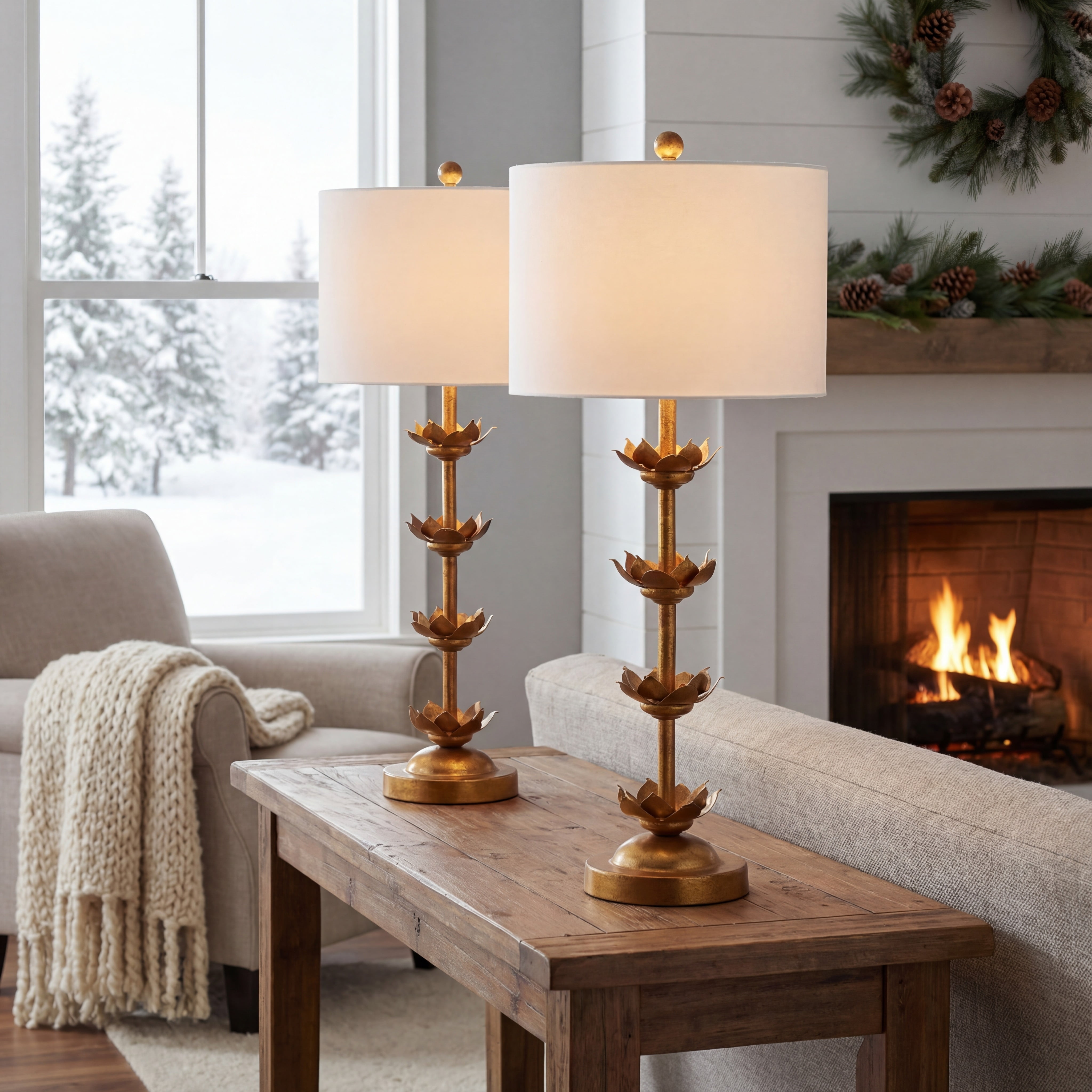 Safavieh Lani Leaf 32 in. H Antique Gold Table Lamp for Living