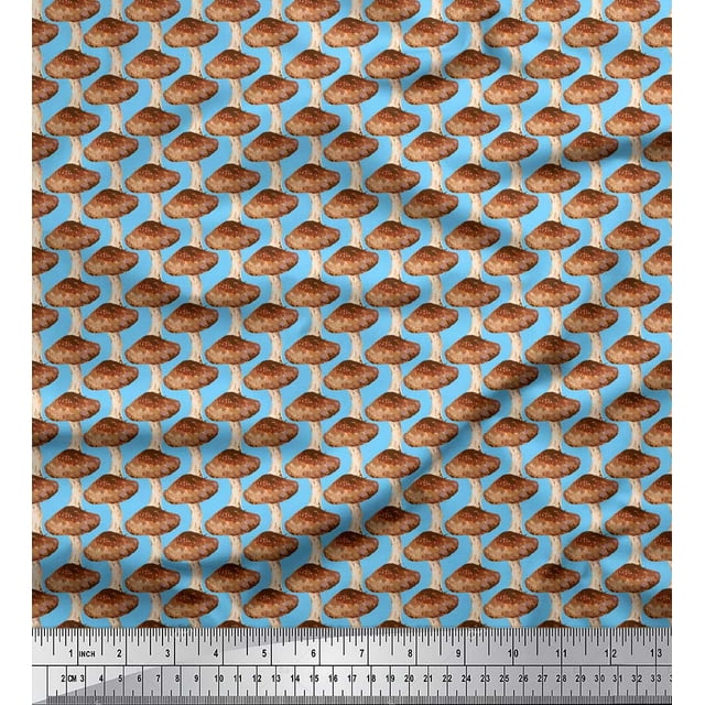Soimoi Blue Viscose Chiffon Fabric Mushroom Vegetable Print Fabric by the Yard 42 Inch Wide