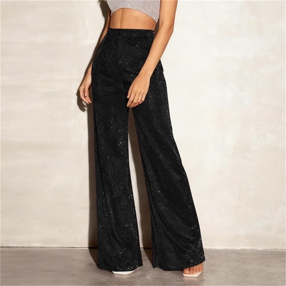 DailyTrove Women's High Waisted Flare Pants - Stretch Wide Leg Trousers for Casual & Party Wear