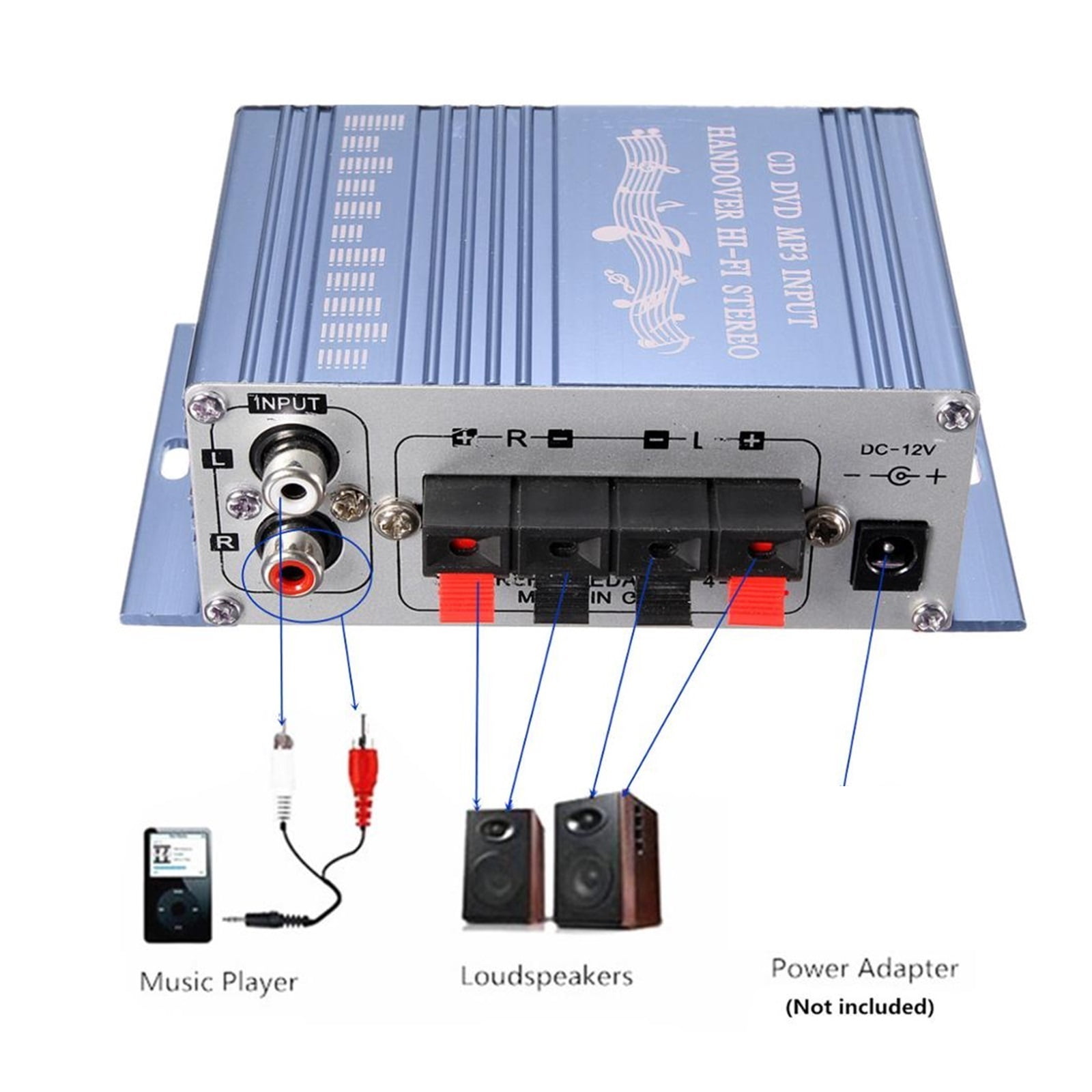 20W Car Motorcycle 12V On-Board Power Stereo Mini Amplifier Red 2 Channel AMP Amplifier Subwoofer For Speaker Bass