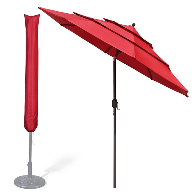 Yescom 9 Ft 3 Tier Patio Umbrella with Protective Cover Crank Push to Tilt Garden