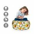thumbnail image 2 of Fruits Storage Toy Bag Chair, Apple Harvest Theme with Fruit and Leaves Autumn Season, Stuffed Animal Organizer Washable Bag, Small Size, Burnt Sienna Yellow, by Ambesonne, 2 of 3