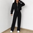 thumbnail image 5 of Mifsaly Womens Sweatsuits 2 Piece Outfit Zip Up Cropped Bomber Jacket and Wide Leg Sweatpants Fall Winter Y2K Street Workout Lounge Matching Outfits, 5 of 7