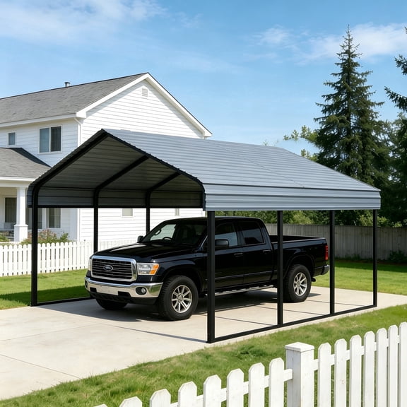 10x20 FT Heavy Duty Metal Carport - Galvanized Steel Frame & Roof, All-Weather & Snow Load Protection for Cars, SUVs, Trucks, RVs, Boats, UV Resistant, Rust-Resistant, Snow-Resistant Portable Shelter