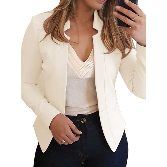 Womens' Open Front Blazer Long Sleeve Jacket Casual Business Work Office Coat White XXL