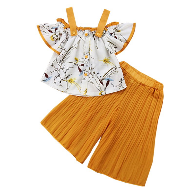 Casual Wide Leg Pants 2Pcs Girls Clothes Yellow 110 SODIAL Girls Clothing Sets New Summer Fashion Girls Sleeveless Design T-Shirt Casual Wide Leg Pants 2Pcs Girls Clothes Yellow 110 SODIAL Girls Clothing Sets New Summer Fashion Girls Sleeveless Design T-Shirt