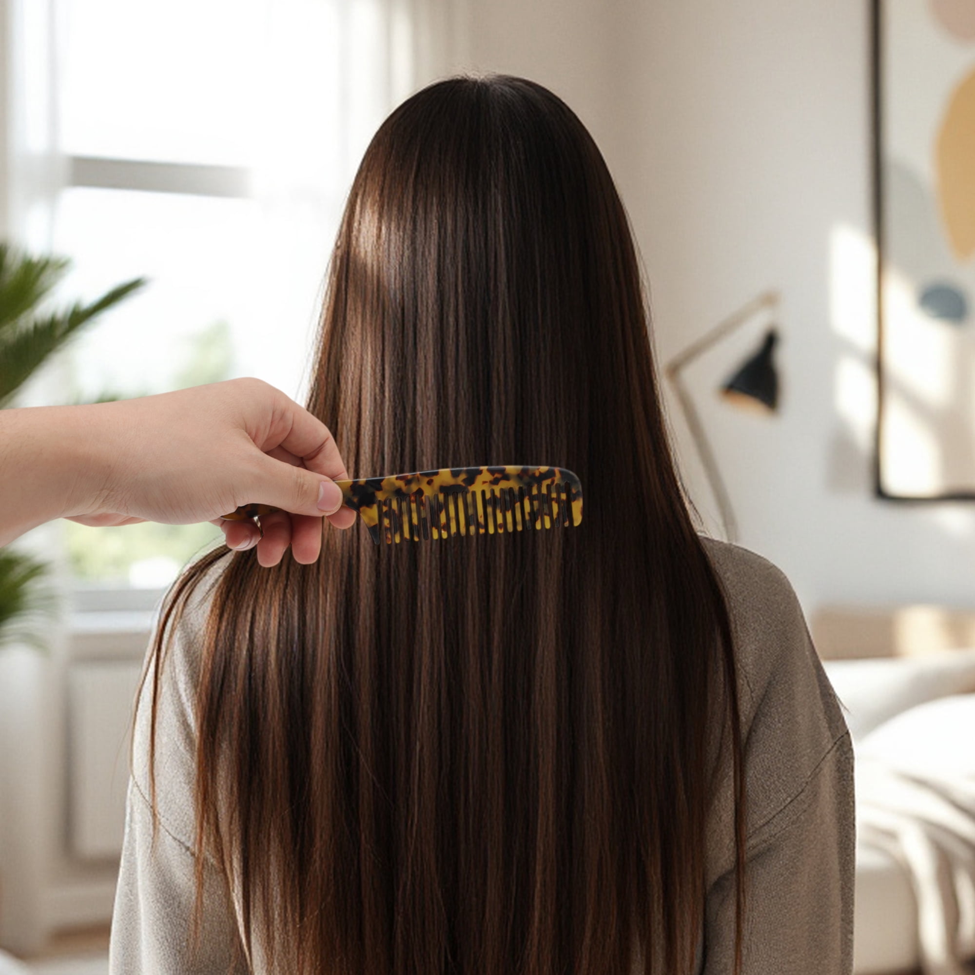Unique Bargains 1 Pc Portable Long Handle Hair Comb for Women Men Tortoiseshell Color