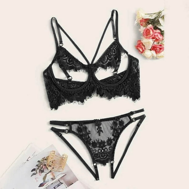 Fesfesfes Plus Size Lingerie Sets For Women Lingerie Sets Sexy Lace Floral  Scallop Trim Sling Bras And Panties Summer Thin Underwear On Sale