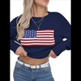 thumbnail image 2 of Suéter Informal Holgado de Larga con Cuello Redondo y Estampado de Bandera para Mujer. Azul XXL, 2 of 7