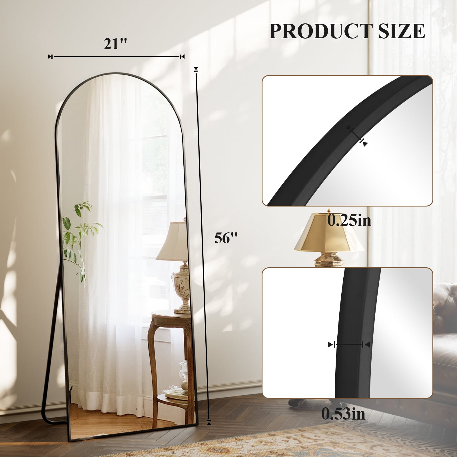 AUROMIR 56"x21" Arched Full Length Mirror Floor Mirror Full Body Standing Mirror, Black