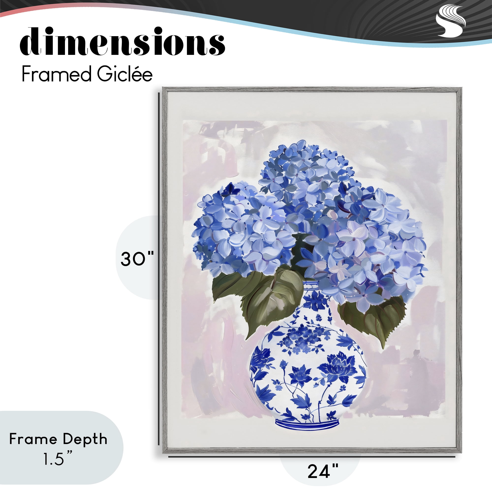 Stupell Industries Blue Hydrangea in Porcelain Vase Gray Framed Giclee Art, design by The Prints Vibe