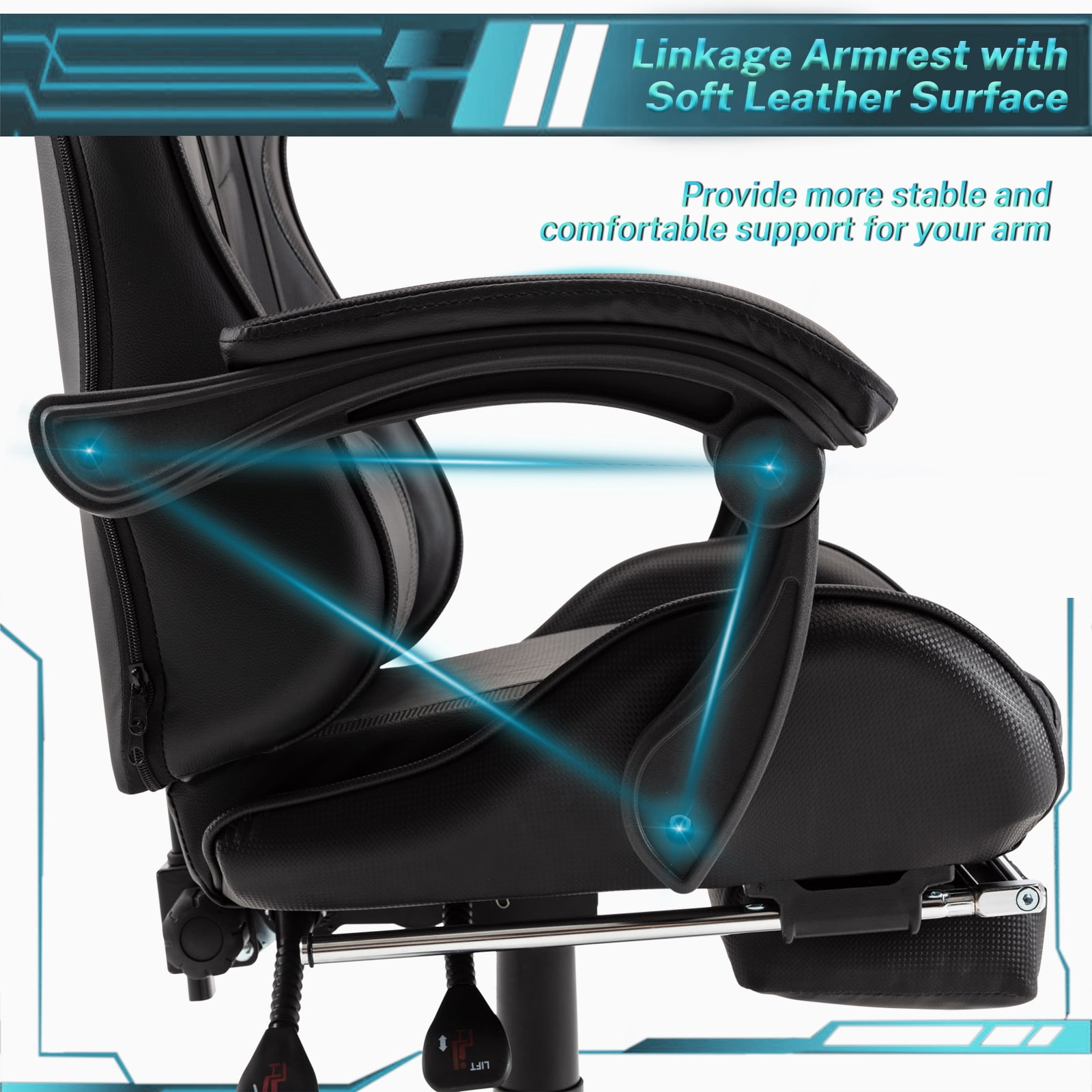 Luxvie Gaming Chair with Footrest High Back Office Chair with Headrest&Massage Lumbar Support Swivel Ergonomic Gaming Chair for Adults, Black