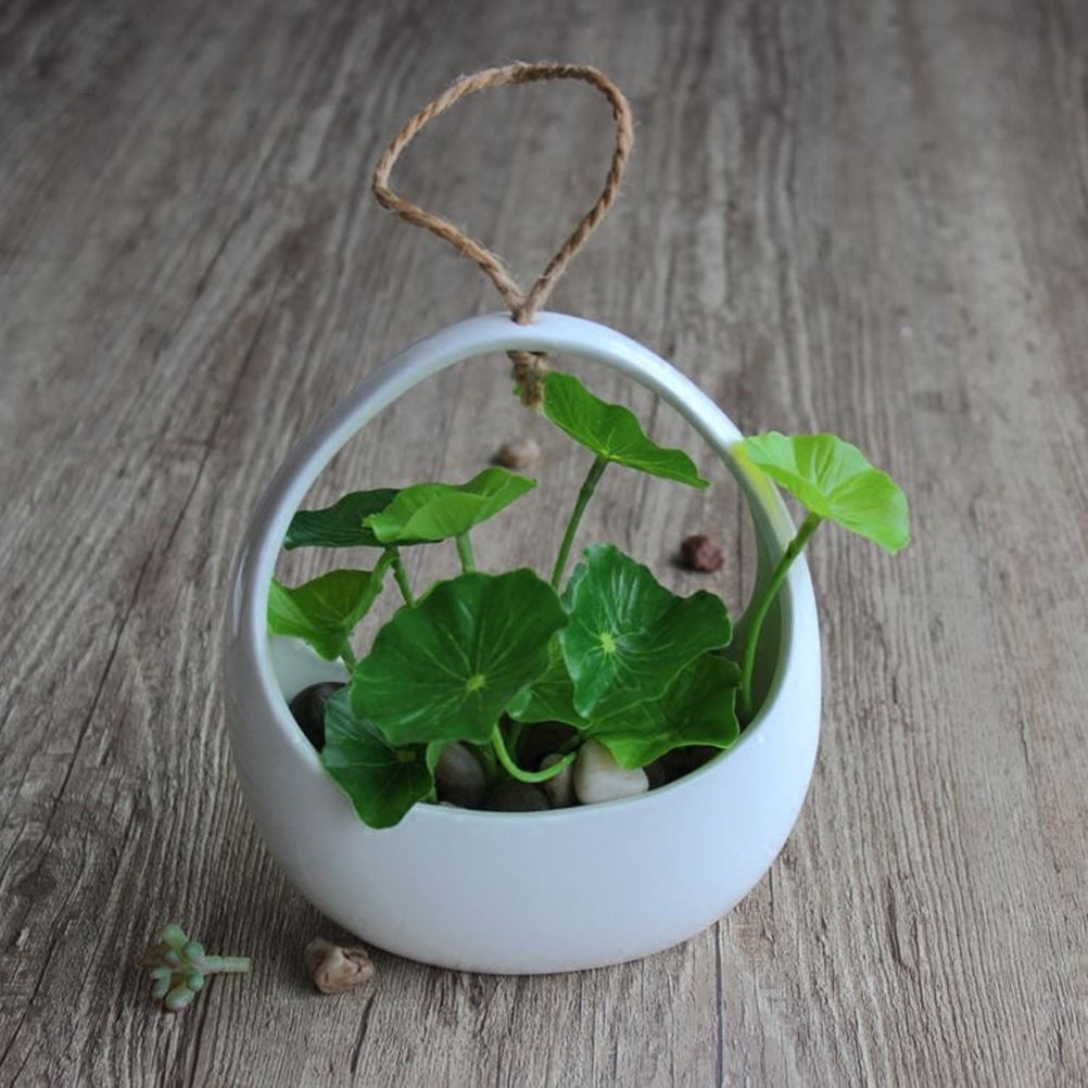OUNONA  Flower Basket Planter Ceramic Hanging Pot Balcony Garden Decoration