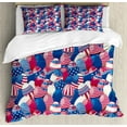 thumbnail image 1 of USA Duvet Cover Set Queen Size, Traditional Easter Eggs with American Flag Pattern Religion Motherland Print, Decorative 3 Piece Bedding Set with 2 Pillow Shams, Navy Blue White Red, by Ambesonne, 1 of 3