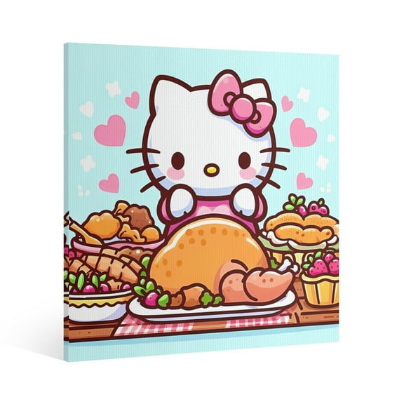 Hello Kitty Thanksgiving halloween Canvas Wall Art Cartoon Wall Decor | HD Printed & Wooden framed wall art | Modern Wall Decor for Gift | Kids Room Decor | Made in USA 8x8 Inch