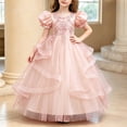 thumbnail image 6 of LEKWK Girls Tulle Ball Gown Puff Sleeve Ruffled Ribbon Formal Princess Dress with Lace Embroidery Prom Gown Wedding Flower Girl Dress for Birthday Party, 6 of 6