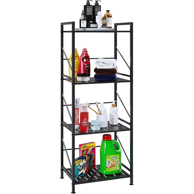 4 Tier Metal Shelving Unit, Kitchen Storage Shelf Rack,Free Standing Shelving Unit Heavy Duty Shelves Rack Bathroom Shelf Plant Standfor Pantry Closet Kitchen Laundry,Black Simulated marble texture