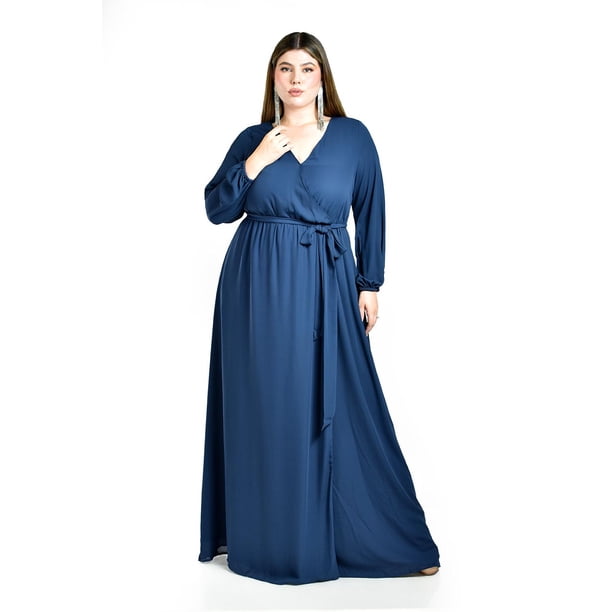 Vestido elegante de manga larga Roman Fashion /Tallas Extras, 2009 (Azul marino) azul marino 38