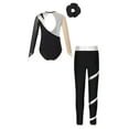 thumbnail image 2 of Doomiva Kids Girls Rhinestone Long Sleeve Gymnastics Leotard Bodysuit Ballet Dance Unitard with Pants Hair Band Set A Silver&Black 14, 2 of 5