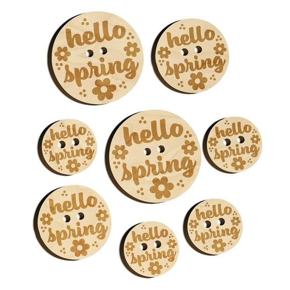 Hello Spring Wood Buttons for Crochet Knitting Sewing DIY Craft - 1.00 Inch Medium (7pcs)