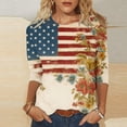 thumbnail image 3 of JTZGDY Plus Size 3/4 Length Sleeve Womens Tops Funny American Flag 4th of July Shirts Stars Stripes Patriotic Tshirts Trendy Holiday USA Flag Tunic Blouses Multicolor#04 XXL, 3 of 6
