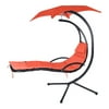 Pgyong Outdoor Hanging Curved Steel Chaise Lounge Chair Swing, Built-in Pillow and Removable Canopy, Orange