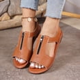 thumbnail image 5 of Samdudou Flat Sandals for Women Open Toe Casual Slingback Shoes Stylish Front Zipper Closure Textured Leatherette Upper Daily Walking Footwear, 5 of 9