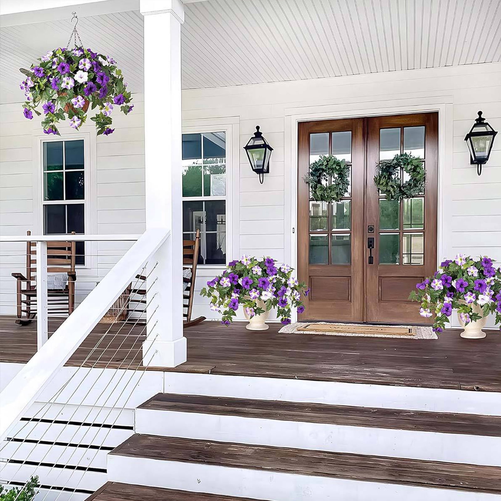 sdhkgrrt Artificial Petunias Flowers, Purple Pink Fake Flower Plants for Outdoor Patio Decor, Waterproof UV Resistant Hanging Flower Vines, Artificial Greenery for Home Garden Wedding Wall Decoration