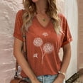 thumbnail image 2 of DeHolifer Women T Shirt Short Sleeve V-Neck Dandelion Printed Casual T Shirt Summer Fashion Blouse Tops Orange L, 2 of 5