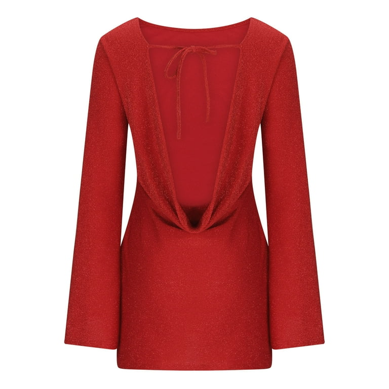 long sleeve wine red sequin backless dress Sexy Women's Wine Red Sequin Floral Decor Long Sleeve Backless Split Hem  Party Evening Gown Vacation Wedding
