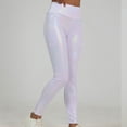 thumbnail image 6 of AJTQTH Women Skinny Leggings Metallic Solid Shiny Faux Leather High Waist Tights Stylish Eye-Catching Butt Lifter Yoga Pants Fitness Pants White L, 6 of 9