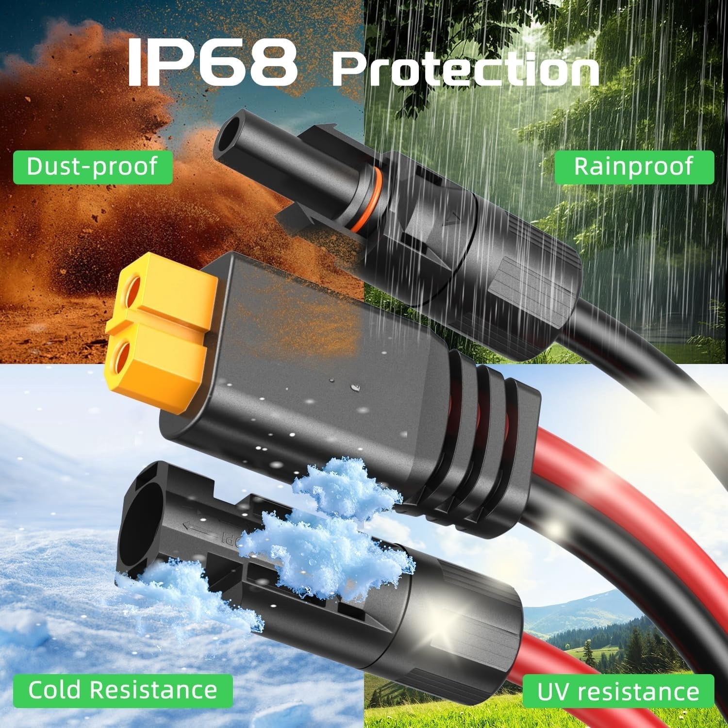 mistyhony Power Solar to XT60 Charge Extension Cable 12AWG 10Ft Solar Connector to XT60 Adapter Cable for Solar Panel to LiFePO4 Battery RV Portable Power Station Solar Generator