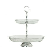 Silver/Clear Glass Tiered Cake Stand In Silver/Clear/Clear - Serving Cake Stands