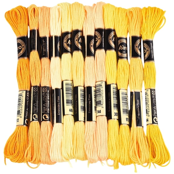 12 Skeins 6 Strands Yellow Embroidery Floss Bulk Polyester Stitch Thread Variegated Gradient Friendship Bracelet String Yarn Threads