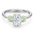 thumbnail image 3 of Gem Stone King 925 Silver and 10K Yellow Gold White Moissanite and Simulated White Opal Engagement Ring for Women | 2.00 Cttw | Oval 8X6MM | Gemstone Birthstone | Size 8, 3 of 7
