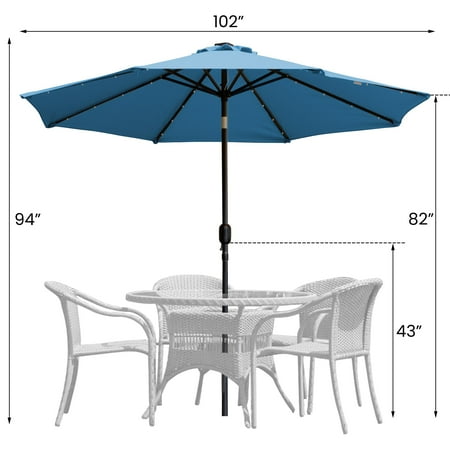 Sun Ray - 9' Round Solar Lighted Umbrella - Steel - 8Rib - Teal