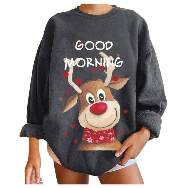Chandail en Molleton de Noël pour Femmes Imprimé Mode Pull à Manches Longues Fermeture Cardigan Vacances Xmas Veste Mi-Longue Col Rond Pull Chaud