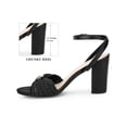 thumbnail image 2 of BLISSFUL STEP Raffia Open Toe High Heels Sandal Ankle Strap Block Heel Sandals for Women Black (Size 6.5), 2 of 8