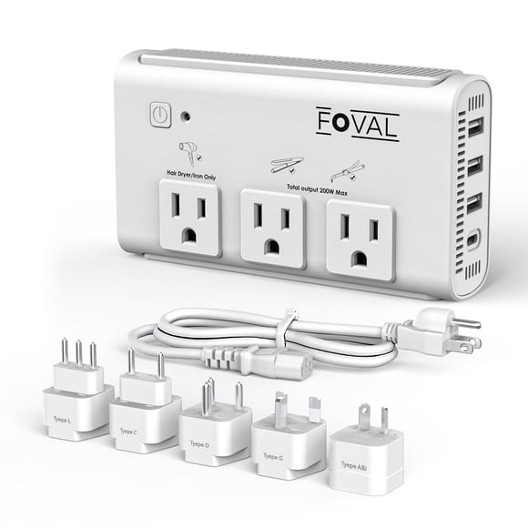 Convertidor de Voltaje FOVAL 220V a 110V 2000W USB-C 4 Puertos