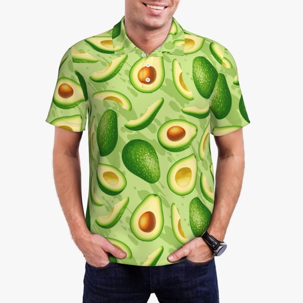 Balery Green Avocado Camisa Polo de Hombre con Estampado, de Manga Corta y Tejido Medio, Camisa Tipo Golf Polo-Medium