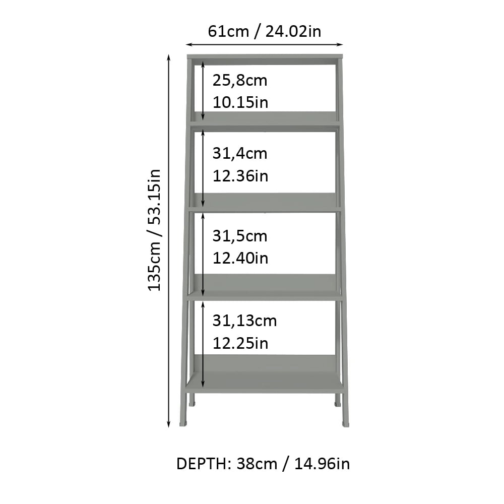 Madesa Modern 5-Tier Ladder Shelf Pantry Storage Space 24 Inch Wooden Free Standing Bookshelf Utility Shelves for Home Office Study Room and Kitchen  - Grey