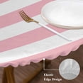 thumbnail image 4 of Pink and Round Fitted Table Cover White Stripes Waterproof Table Cloth with Elastic Edge Wipeable Tablecloth for Picnic Camping Party Fits 36"-44" Diameter, 4 of 8