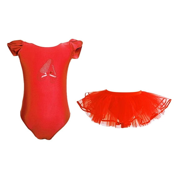 THJRPQJFD Girls 2 Piece Set Ballet Suit for Kids Glitter Short Sleeve Gymnastics Leotards Dance Biketards Tumbling Trendy School Cute Outfit with Layers Tulle Tutu Skirt Toddler Girl Clothes
