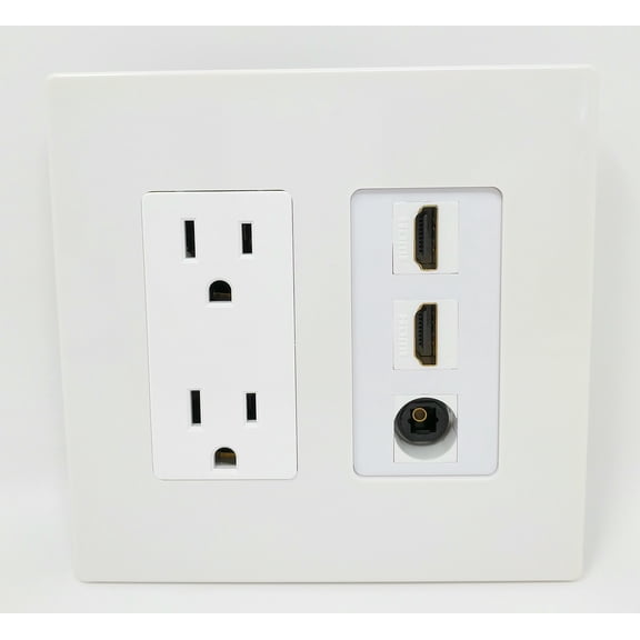 RiteAV - 15 Amp Power Outlet 2 Port HDMI 1 Port Toslink Decorative Screwless Wall Plate - White