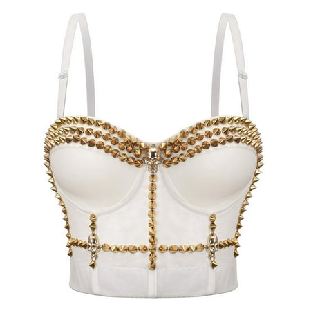 

Zrbywb Female Brassiere Lingerie Fashion Tops Women Embellished Camisole Golden Rivets Stage Wear Ladies Tops Beaded Corset Fishbone Corset