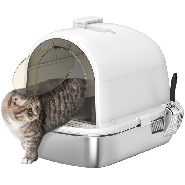 PawHut Stainless Steel Litter Box, Enclosed Cat Litter Box with Scoop