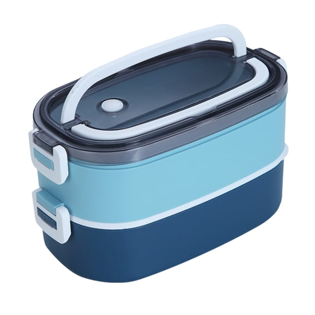 Lunch Box Container With Handle And Built In Cutlery Compartment Microwave Safe Food Storage 21.5 cm x 12 cm x 12 cm