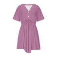 thumbnail image 4 of WRKEKC Liquidation d'Été! Robes d'Été pour Femmes 2025, Robes Décontractées pour Femmes, Robe d'Été Décontractée Col en V Manches Courtes Robes à Cordon avec Poches, 4 of 8