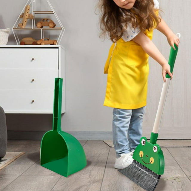 Juego de Mini escoba y recogedor para niños para el hogar, juego de limpieza y barrido, regalos de limpieza para el hogar, juego de limpieza para niño Rana